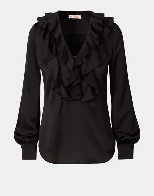 blouse met ruches lange mouwen zwart Clemence packshot