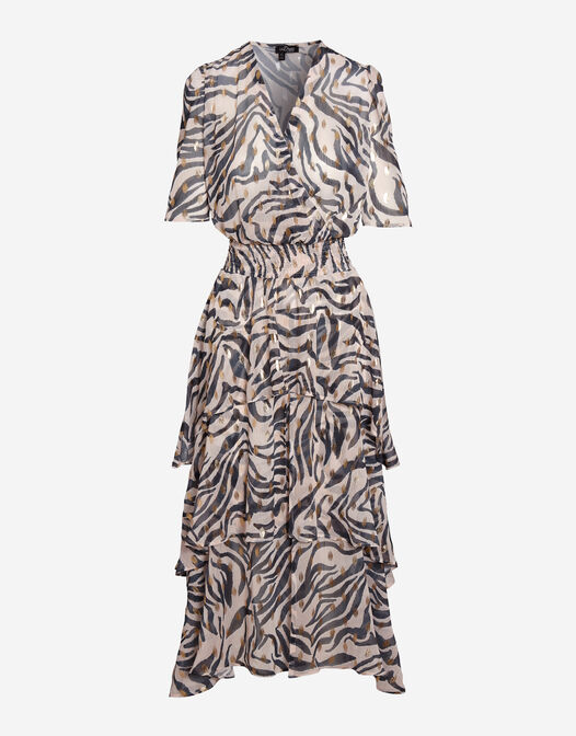 midi jurk met lagen chiffon crepe Naomi zebra print packshot
